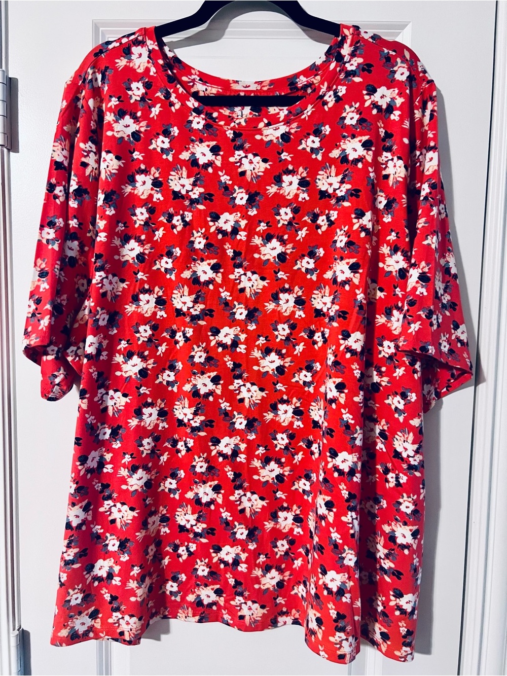 Red Floral Short Sleeve Top